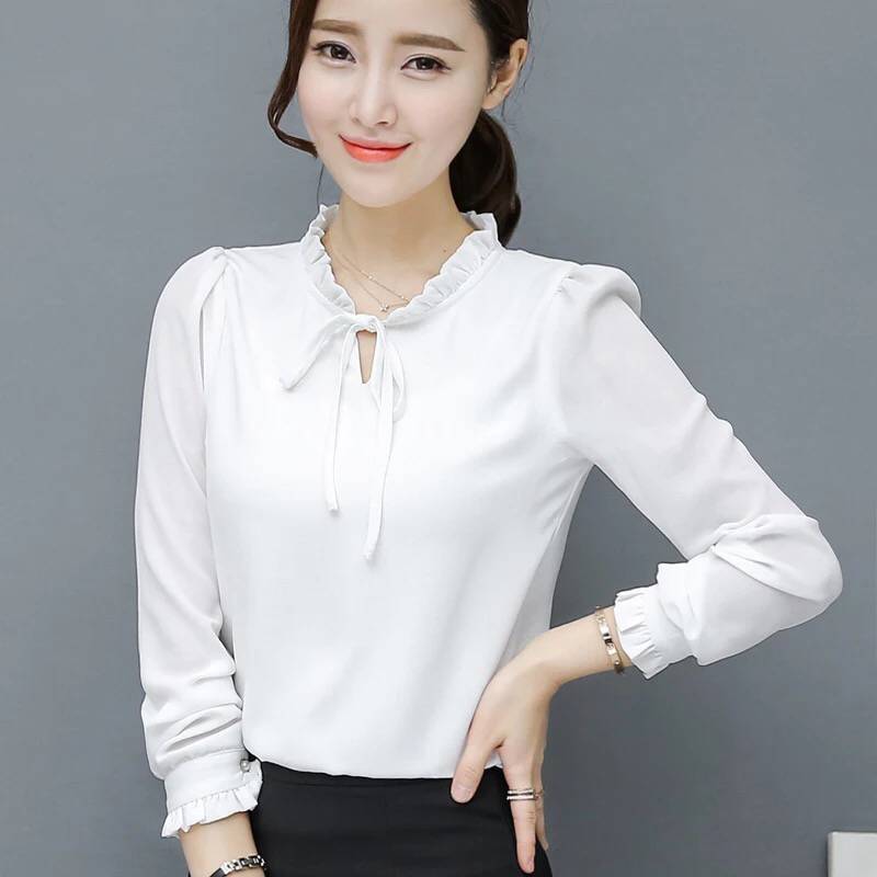 Loose Plus Size Bow Chiffon Shirt Women's Clothing