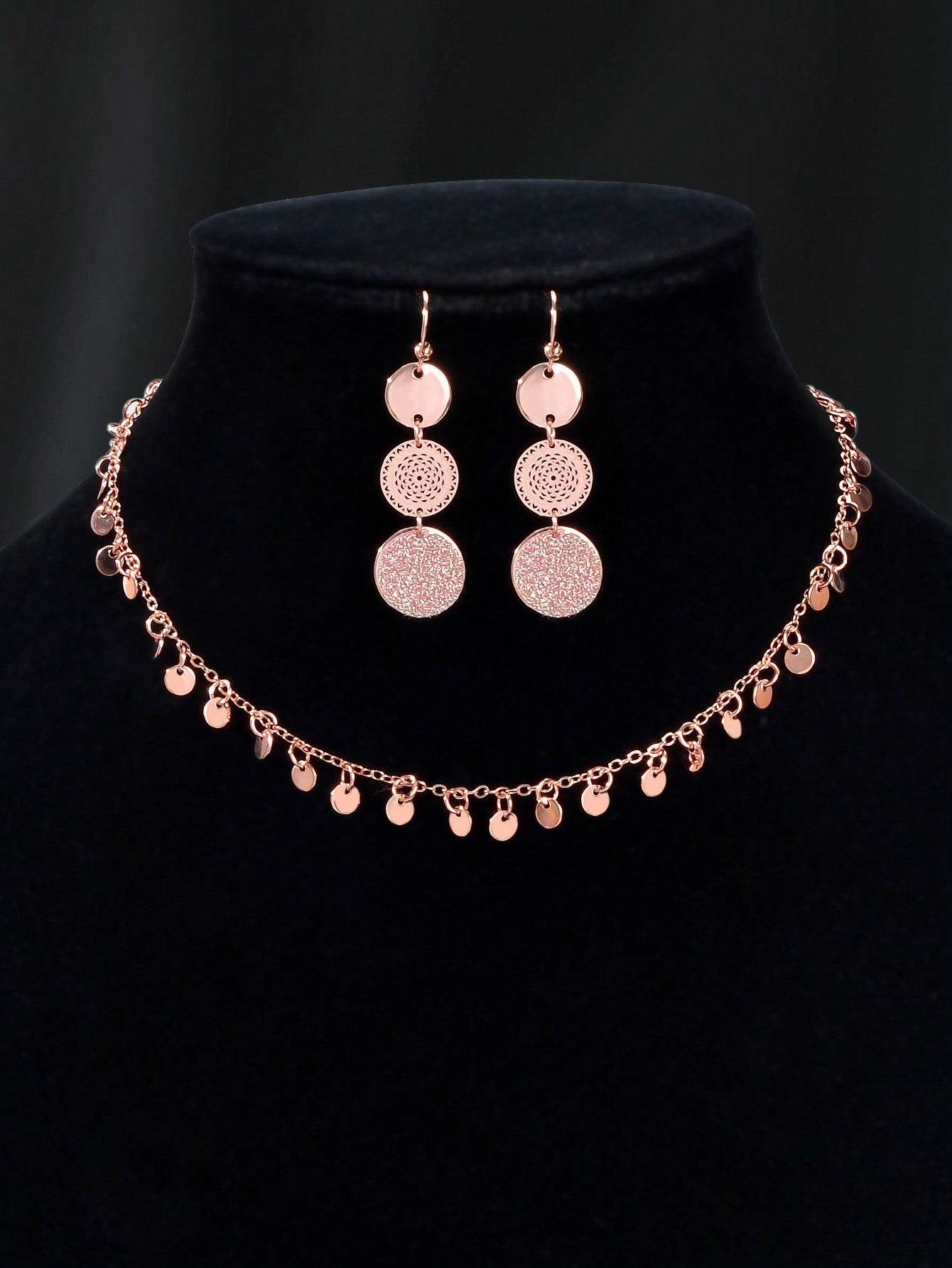 Radiant Rose Gold Multi-Disc Pendant Necklace & Earrings Set - Elegant Ensemble - G-daat