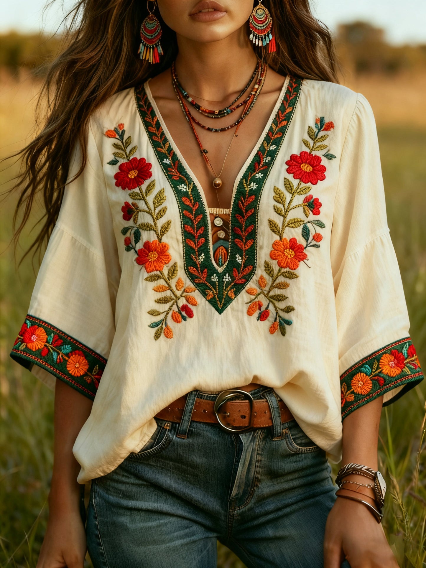 Women's Bohemian Retro Floral T-Shirt