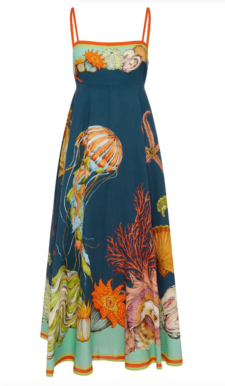 High-waisted Cotton-linen Printed Camisole Casual Fashionable Dress