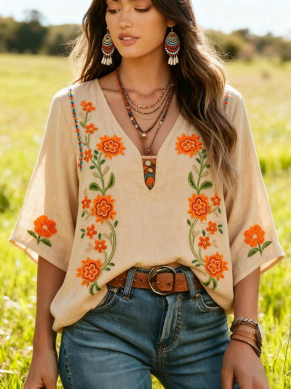 Women's Bohemian Retro Floral T-Shirt