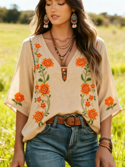 Women's Bohemian Retro Floral T-Shirt