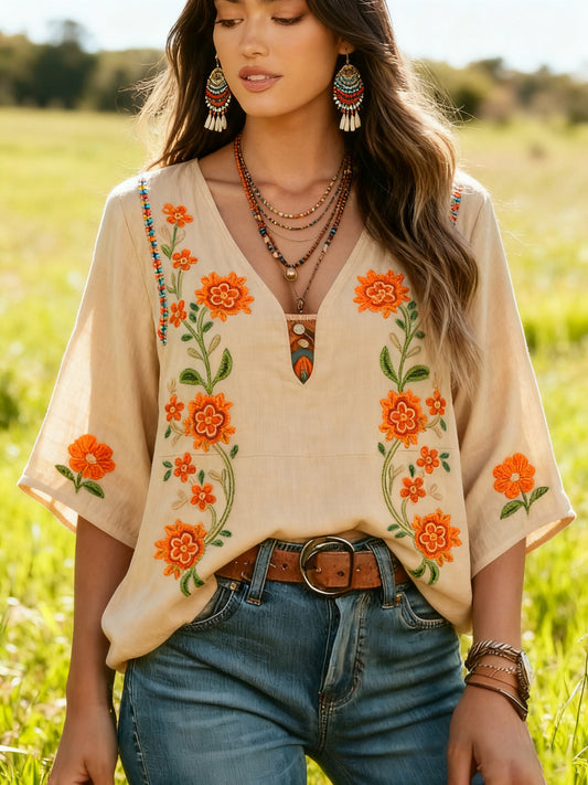 Women's Bohemian Retro Floral T-Shirt