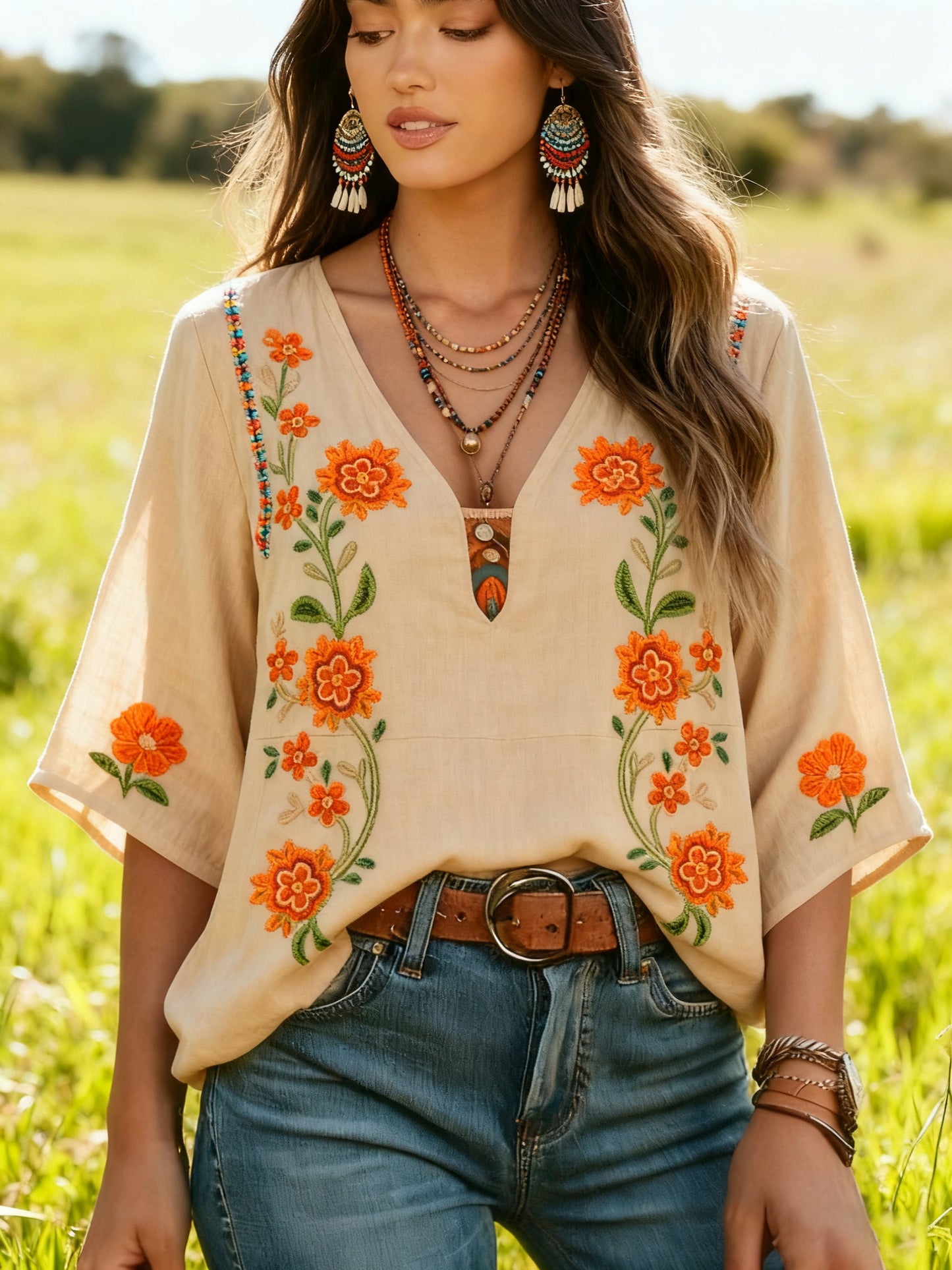 Women's Bohemian Retro Floral T-Shirt