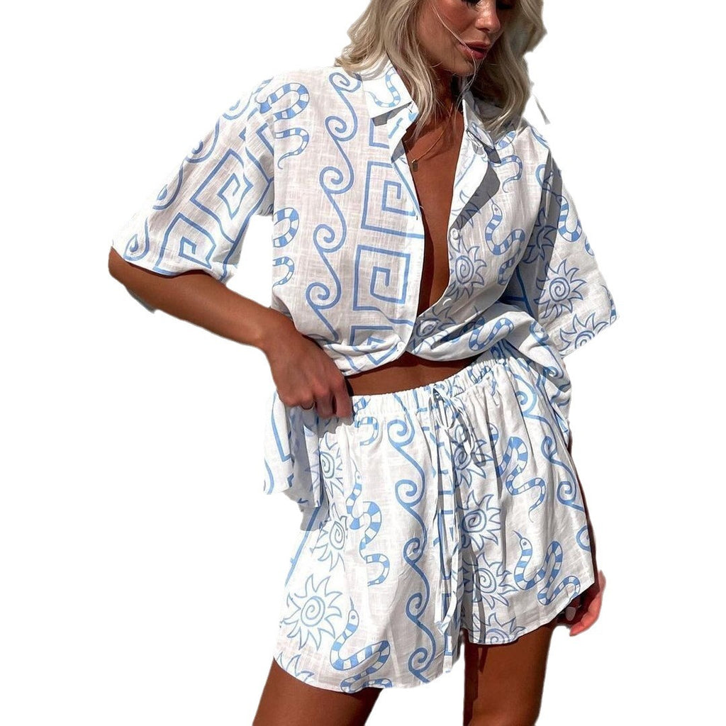 New Loose Casual And Comfortable Women's Short-sleeved Shorts Shirt Two-piece Set