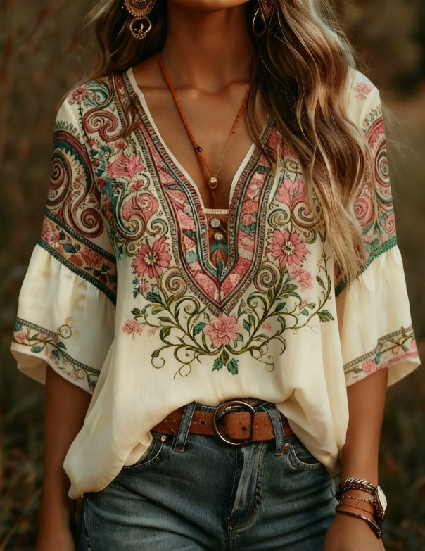 Women's Bohemian Retro Floral T-Shirt