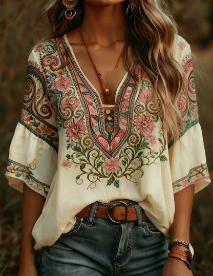 Women's Bohemian Retro Floral T-Shirt
