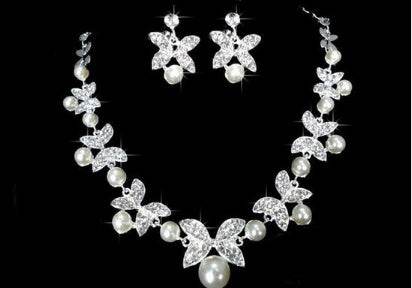 Butterfly Bridal Jewelry Set Chain Pearl Jewelry Three Piece Bridal Soft Chain Headdress Bridal Jewelry Set - G-daat