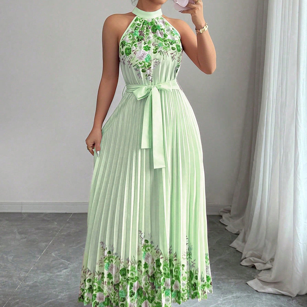 Women's Fashionable Printed Pleated Long Dress