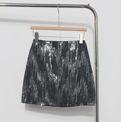 Hot Girl High Waist A- Line Sequined Skirt Shiny Skirt