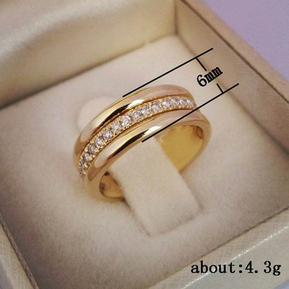 Simple Golden Sliver Rhinestones Ring Copper Plated RIngs Fashion Jewellery - G-daat
