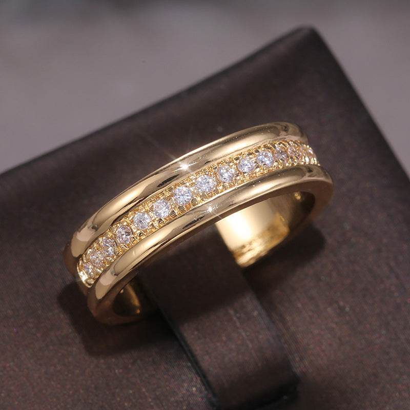 Simple Golden Sliver Rhinestones Ring Copper Plated RIngs Fashion Jewellery - G-daat