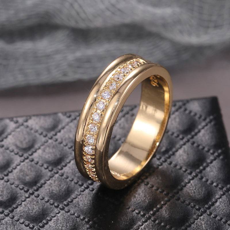 Simple Golden Sliver Rhinestones Ring Copper Plated RIngs Fashion Jewellery - G-daat