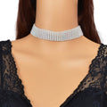 Sparkly Silver Wide Rhinestone Choker Necklace Festival Collar Neck Jewellery - G-daat