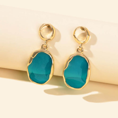 Blue Resin Gold Plated Geometric Hypoallergenic Stud Transparent Trendy Earrings - G-daat