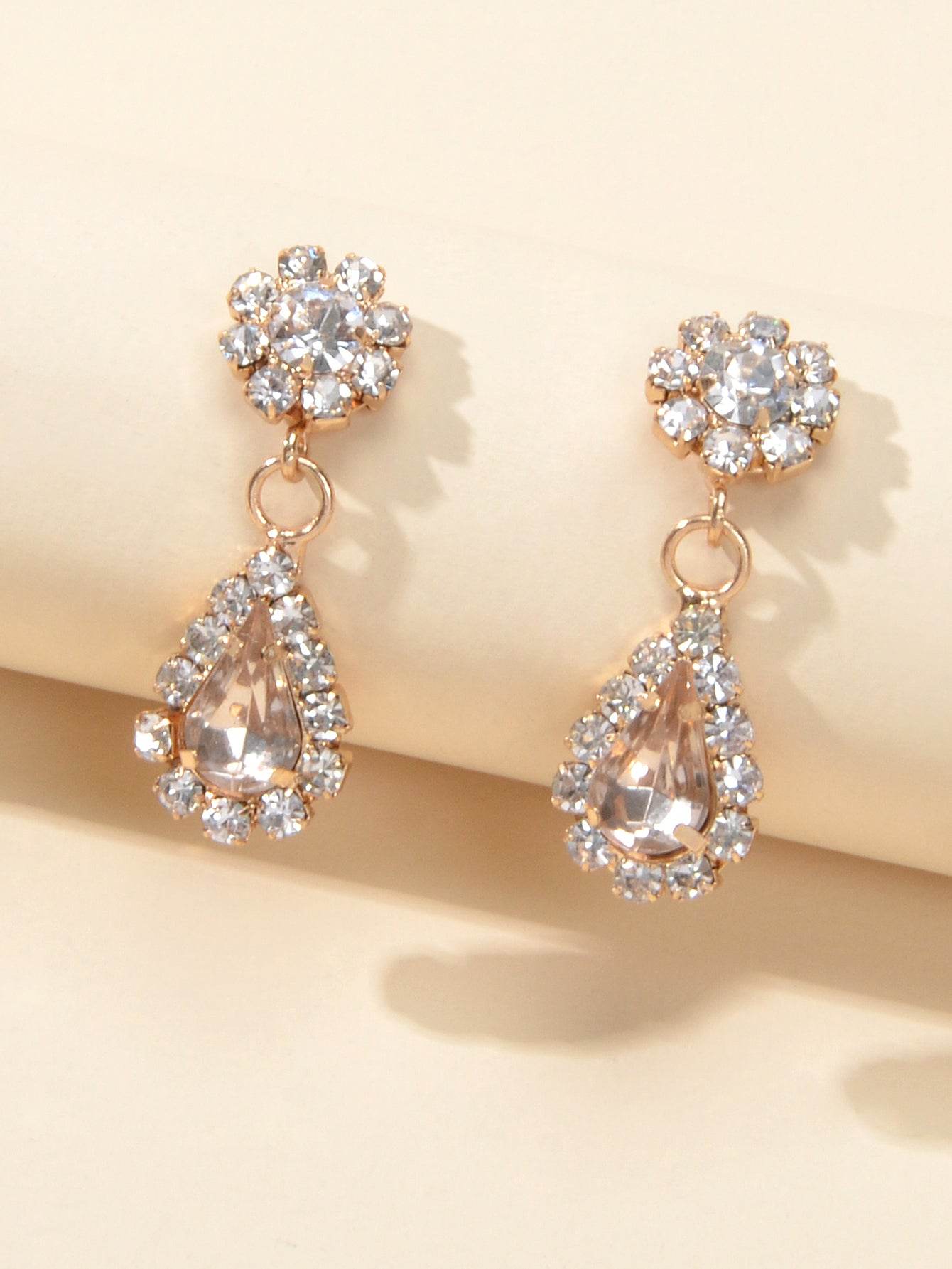 Shining Rhinestone Crystal Flower Water Drop Earrings Girl Perfect Party Jewelry - G-daat