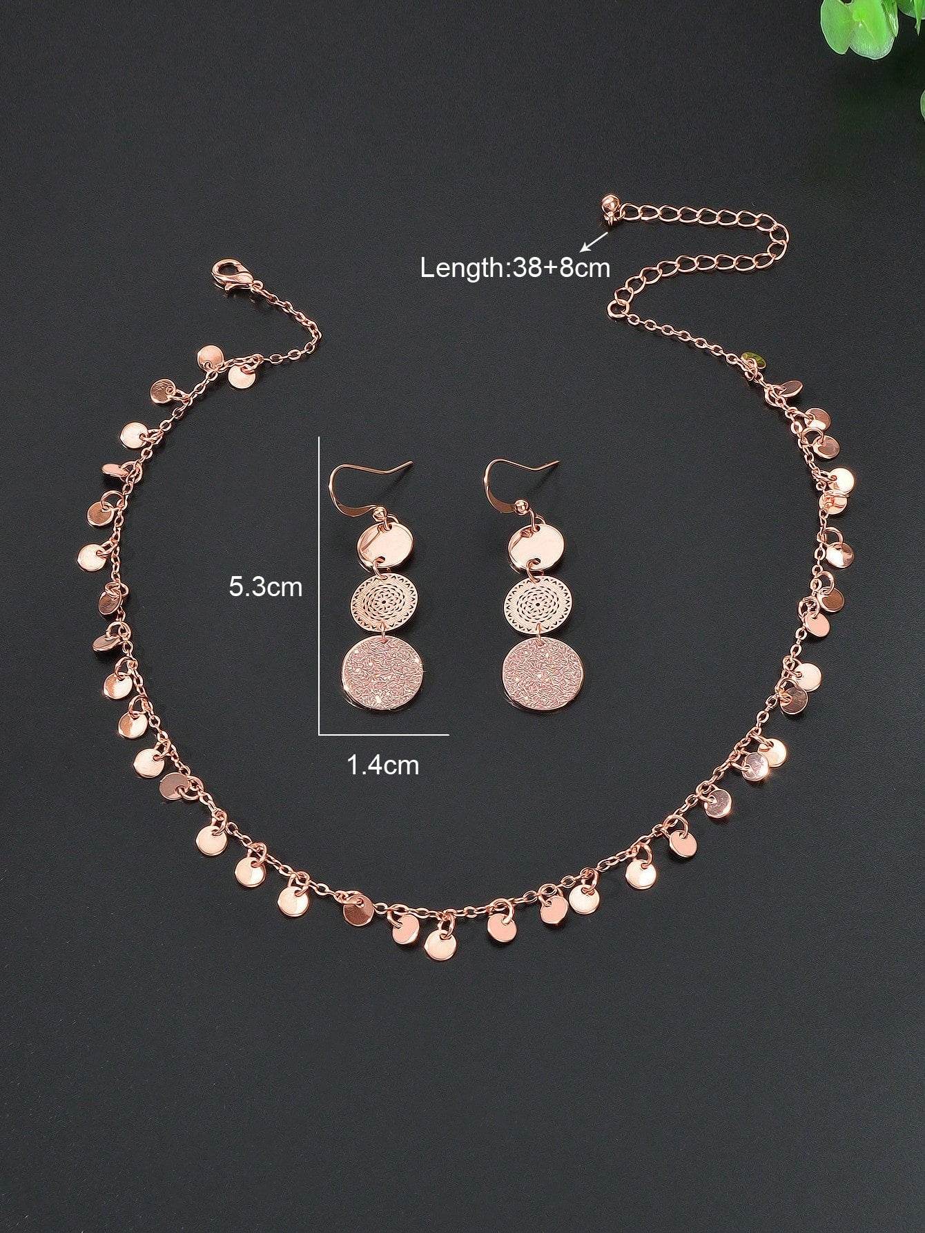 Radiant Rose Gold Multi-Disc Pendant Necklace & Earrings Set - Elegant Ensemble - G-daat