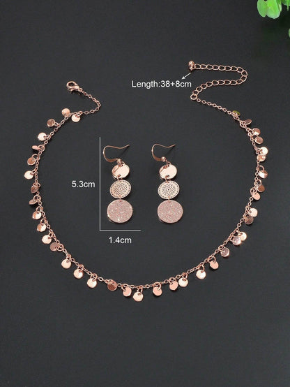Radiant Rose Gold Multi-Disc Pendant Necklace & Earrings Set - Elegant Ensemble - G-daat