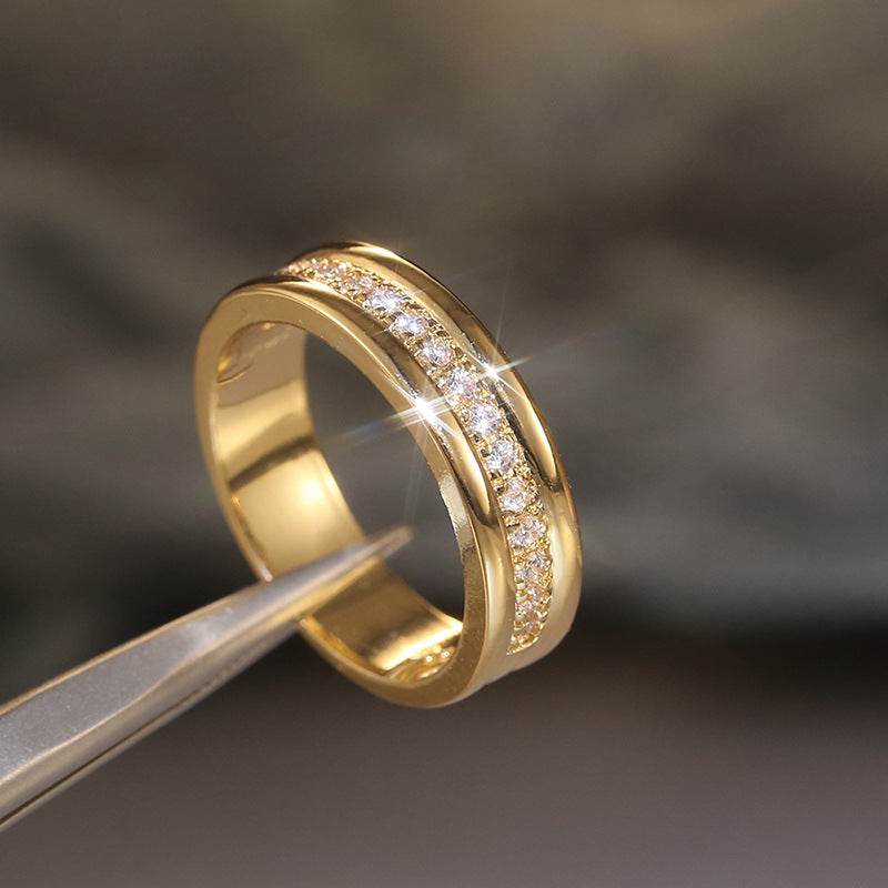 Simple Golden Sliver Rhinestones Ring Copper Plated RIngs Fashion Jewellery - G-daat