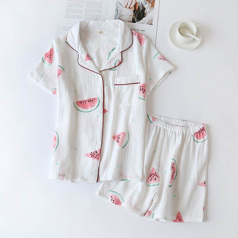Summer Cotton Crepe Pajamas Short-sleeved Shorts Small Fresh Can Be Worn Outside Ladies' Homewear - G-daat