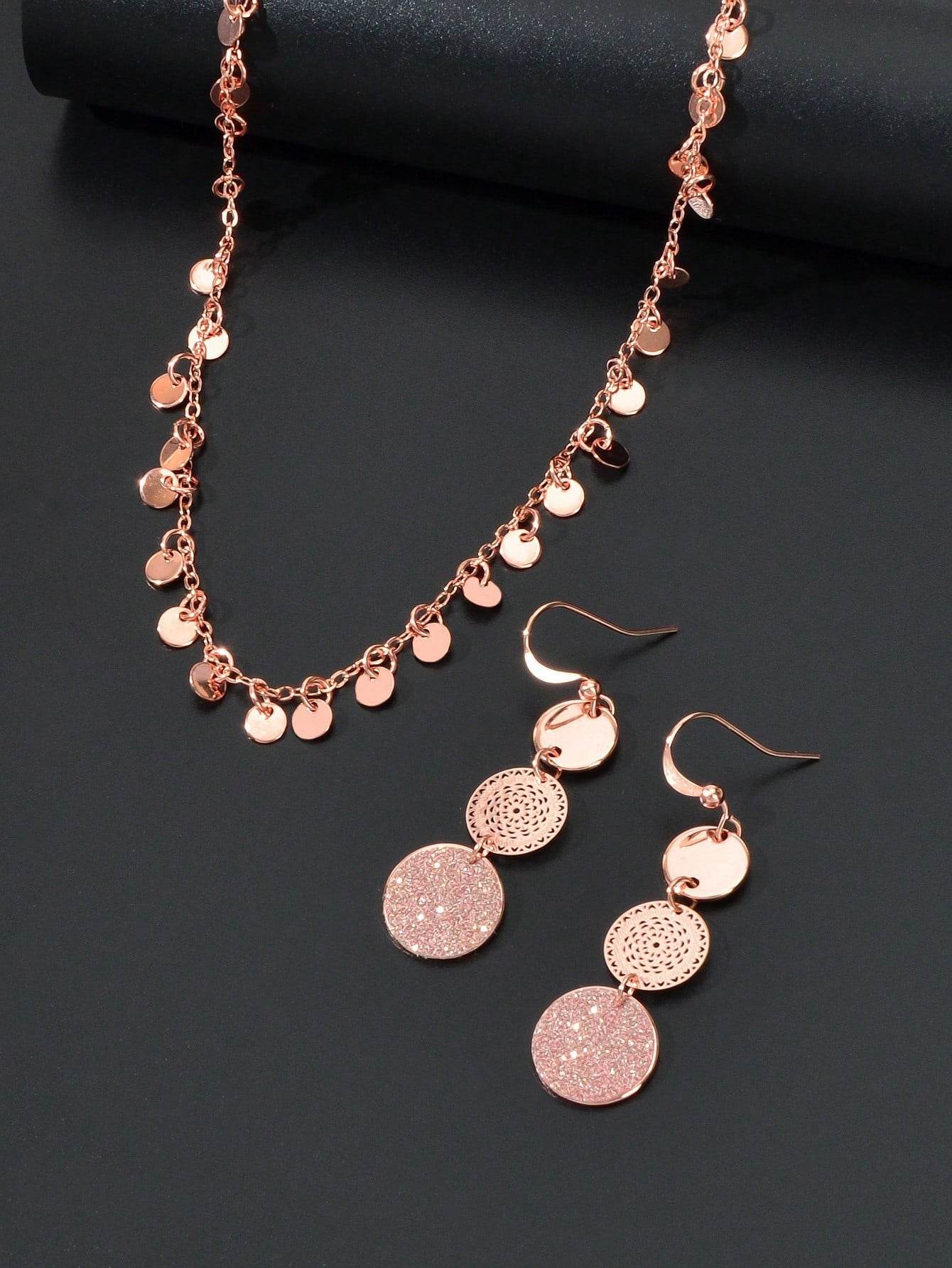 Radiant Rose Gold Multi-Disc Pendant Necklace & Earrings Set - Elegant Ensemble - G-daat