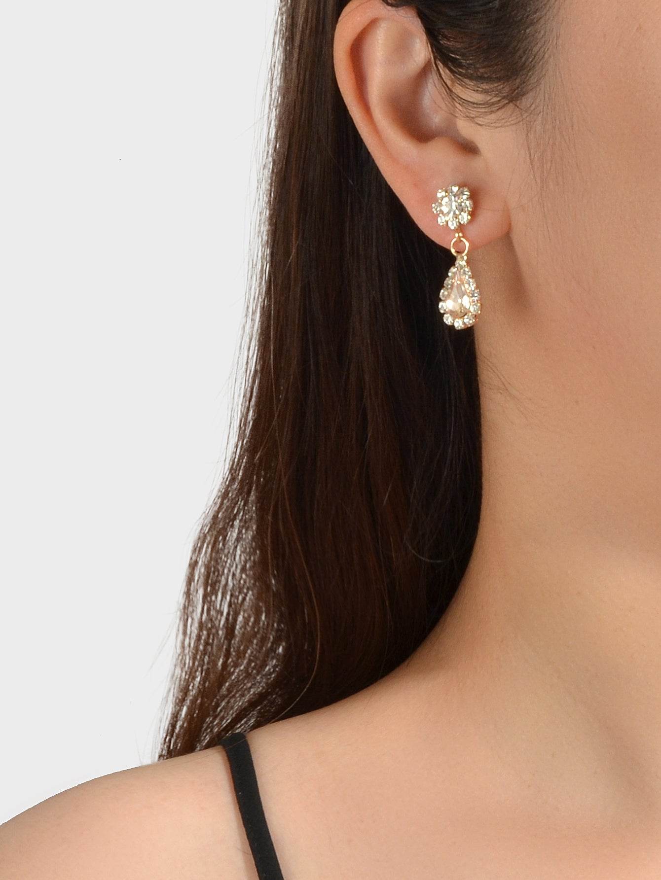 Shining Rhinestone Crystal Flower Water Drop Earrings Girl Perfect Party Jewelry - G-daat