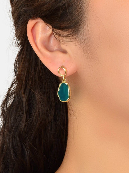 Blue Resin Gold Plated Geometric Hypoallergenic Stud Transparent Trendy Earrings - G-daat