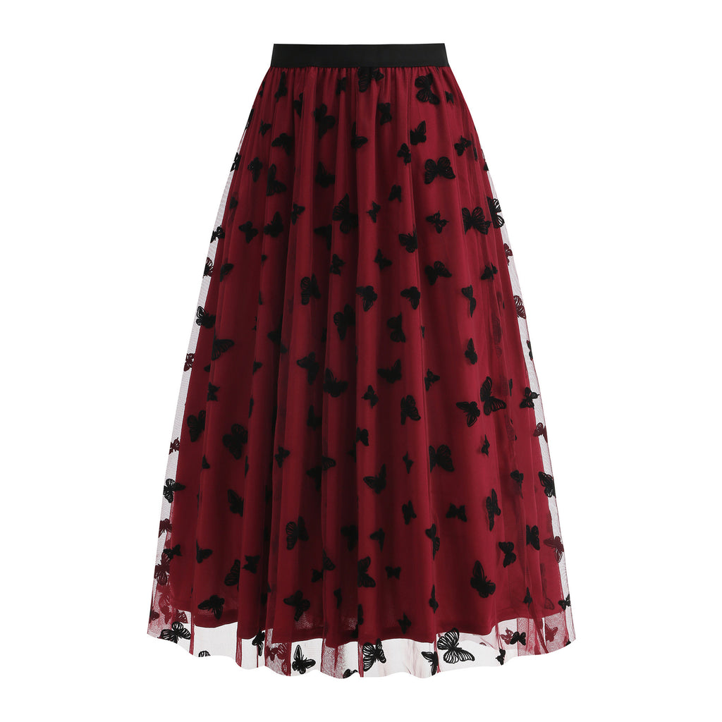 Fashion High Waist Mesh Big Hem Skirt Women