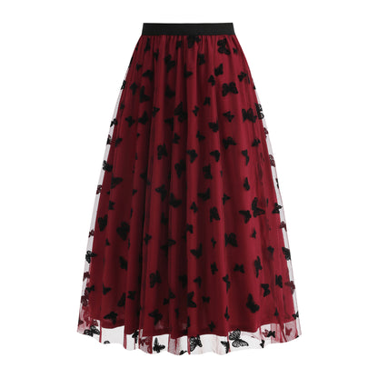 Fashion High Waist Mesh Big Hem Skirt Women