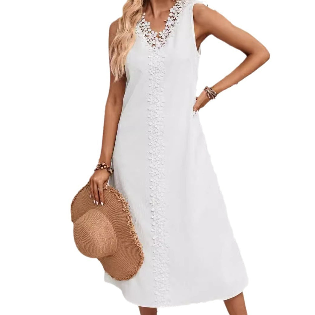 Women's Sleeveless Lace Long Patchwork Dress