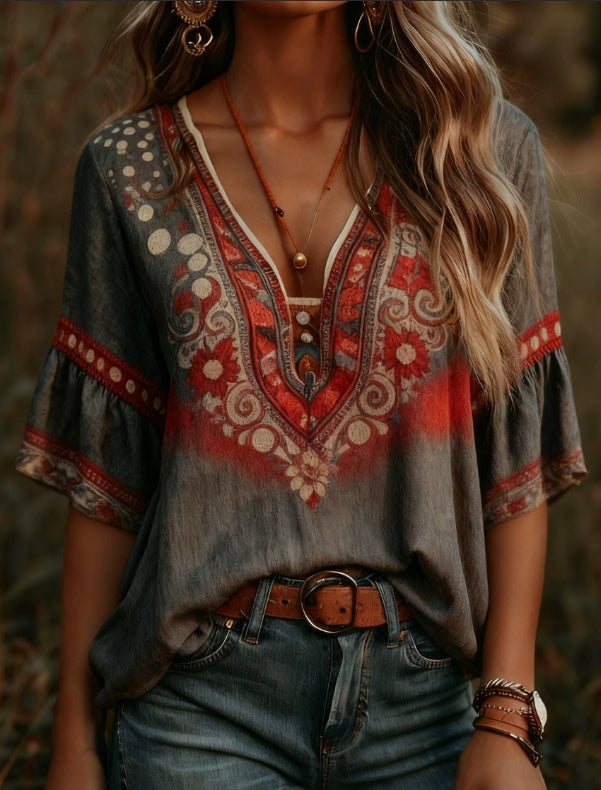 Women's Bohemian Retro Floral T-Shirt