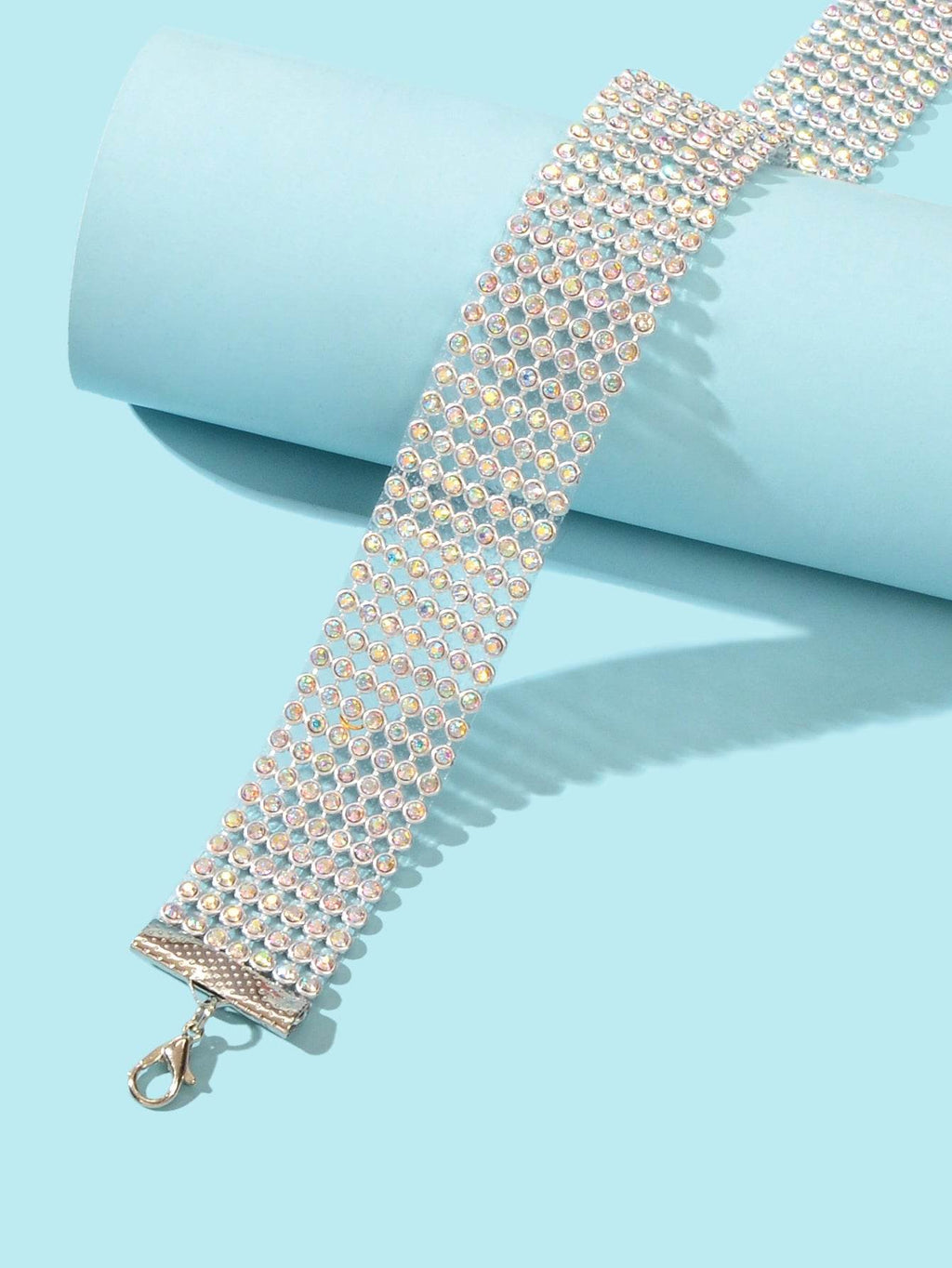 Sparkly Silver Wide Rhinestone Choker Necklace Festival Collar Neck Jewellery - G-daat