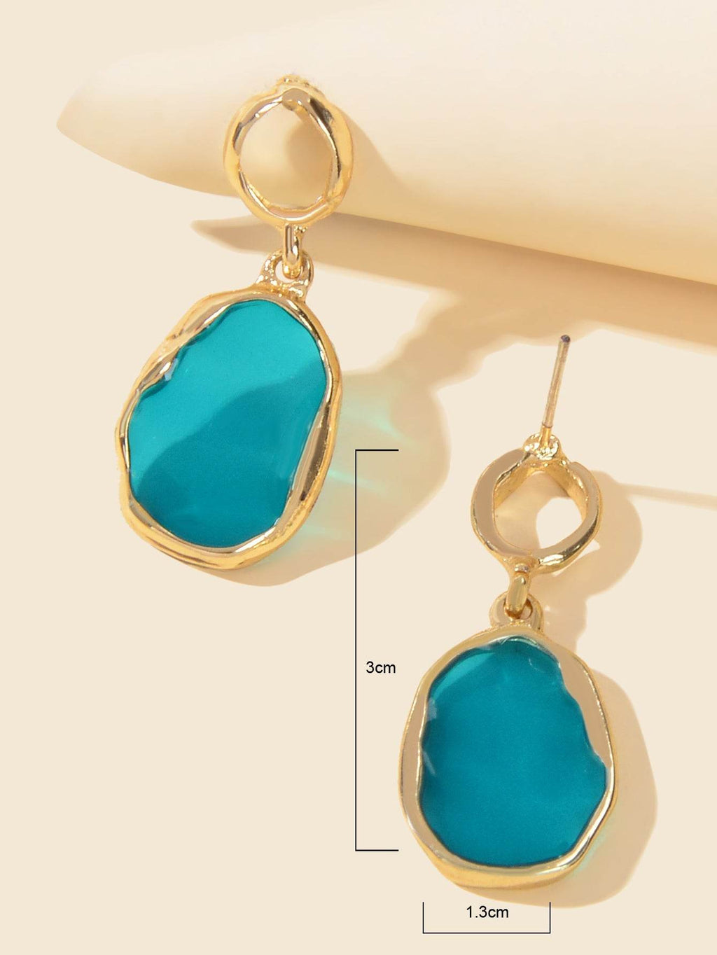Blue Resin Gold Plated Geometric Hypoallergenic Stud Transparent Trendy Earrings - G-daat
