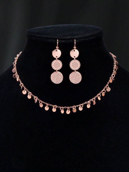 Radiant Rose Gold Multi-Disc Pendant Necklace & Earrings Set - Elegant Ensemble - G-daat