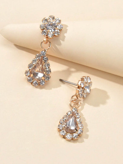 Shining Rhinestone Crystal Flower Water Drop Earrings Girl Perfect Party Jewelry - G-daat