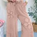 Buckskin Flower Patch Mineral Washed Terry Knit Cropped Wide Leg Pants