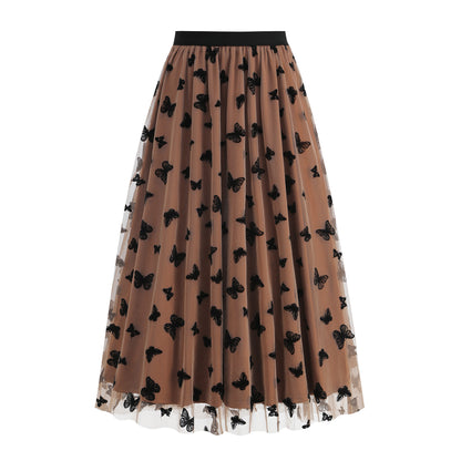 Fashion High Waist Mesh Big Hem Skirt Women