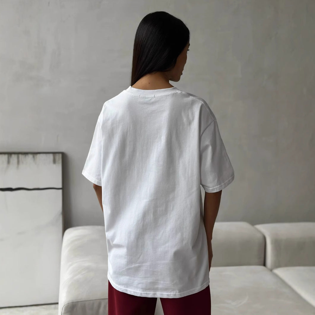 Women's Love Embroidered Casual Round Neck Short Sleeves