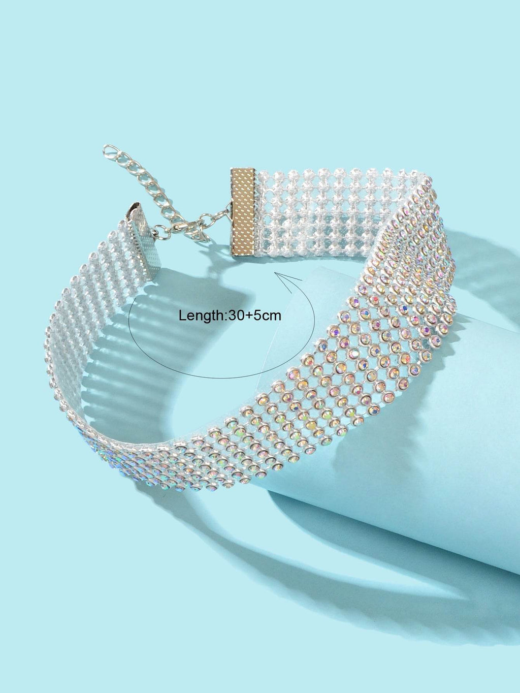 Sparkly Silver Wide Rhinestone Choker Necklace Festival Collar Neck Jewellery - G-daat