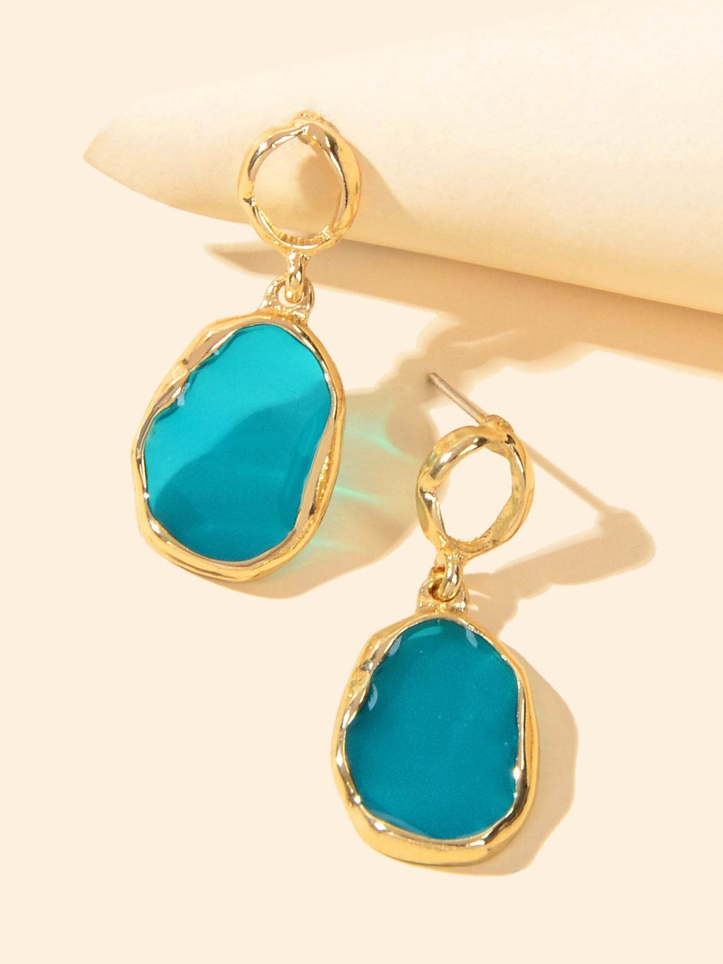 Blue Resin Gold Plated Geometric Hypoallergenic Stud Transparent Trendy Earrings - G-daat