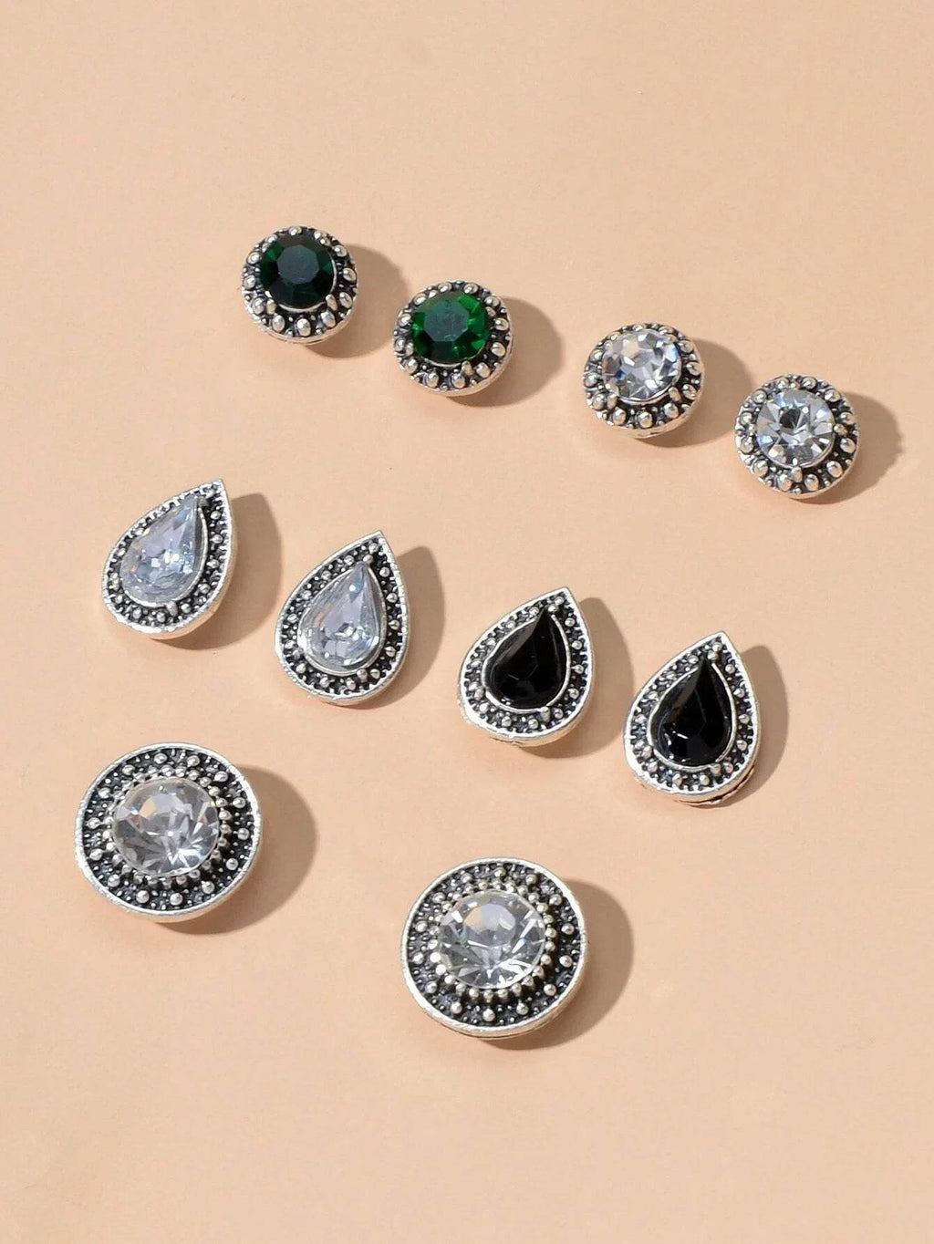 5 pairs Vintage Jewellery Shining Rhinestone Round Water Drop Stud Earrings Set - G-daat