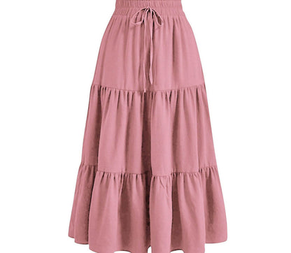 European And American Solid Color Stitching Ruffle Elastic Pocket Skirt