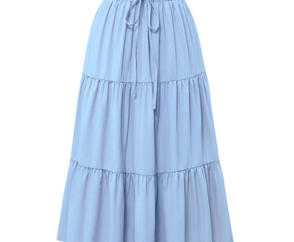 European And American Solid Color Stitching Ruffle Elastic Pocket Skirt
