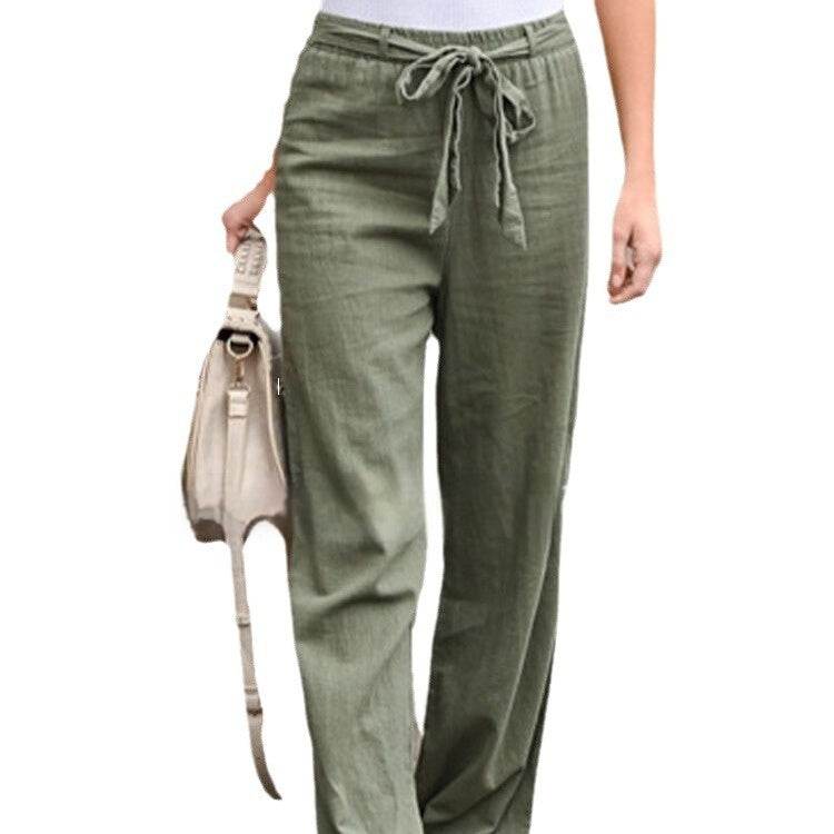 Cotton Linen Casual Pants - Women's Solid Color Trousers - G-daat