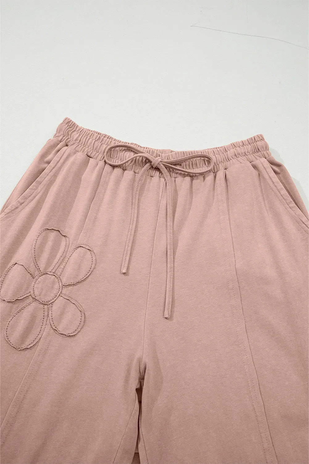 Buckskin Flower Patch Mineral Washed Terry Knit Cropped Wide Leg Pants