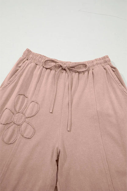 Buckskin Flower Patch Mineral Washed Terry Knit Cropped Wide Leg Pants