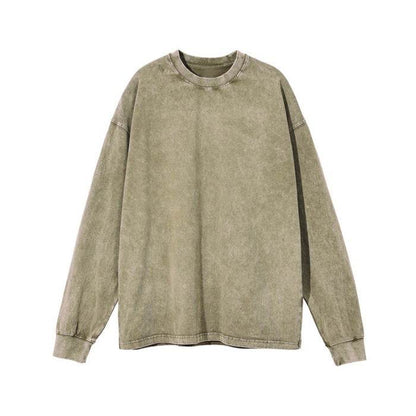 American Retro Double Yarn Cotton Worn Looking Washed-out T-shirt Top - G-daat