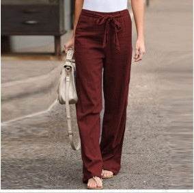 Cotton Linen Casual Pants - Women's Solid Color Trousers - G-daat