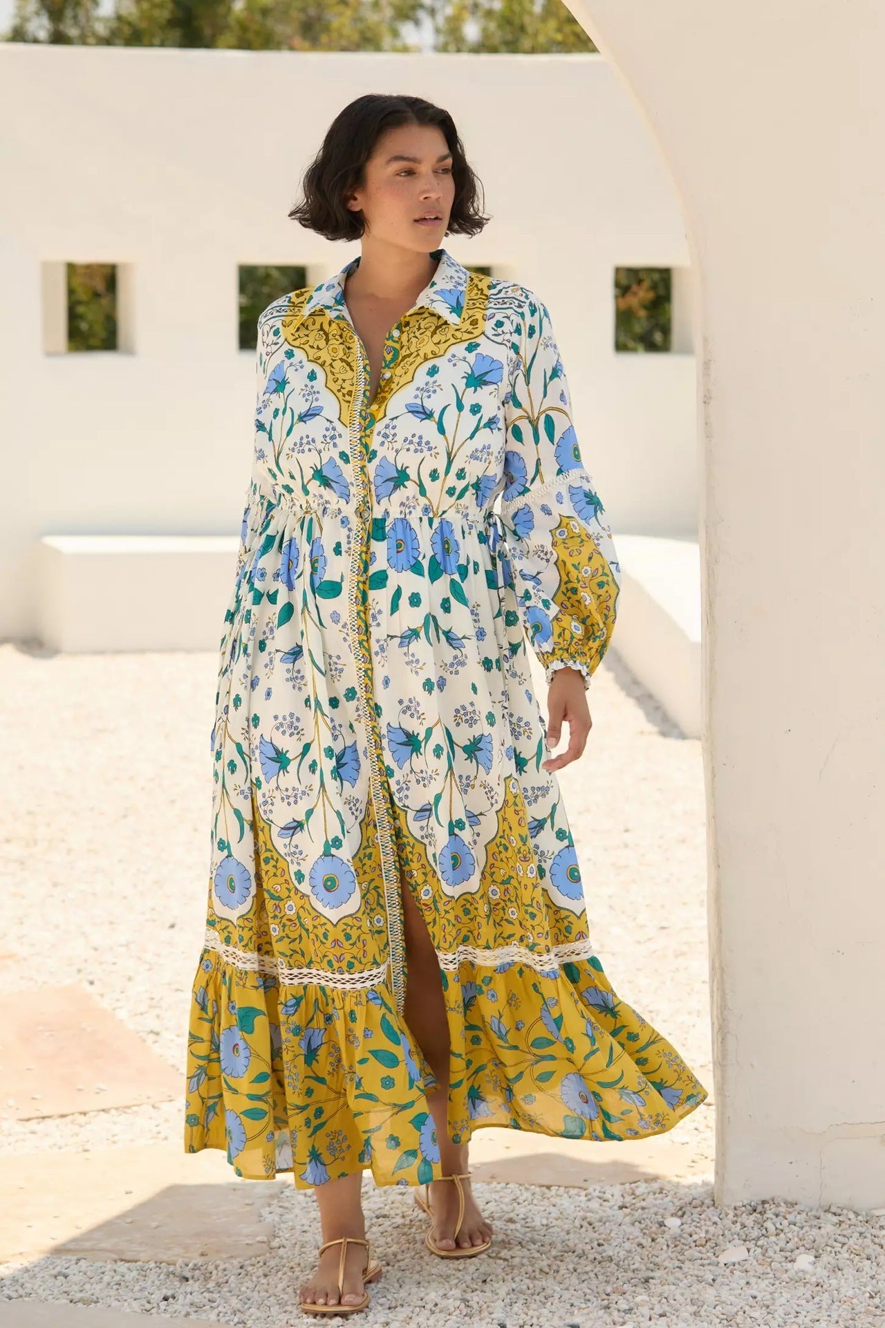 Women's Floral Print Long-sleeved Shirt Dress