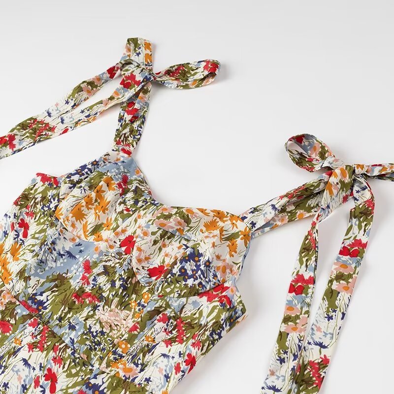 Women's Elegant Light Mature Wide Strap Printed Dress